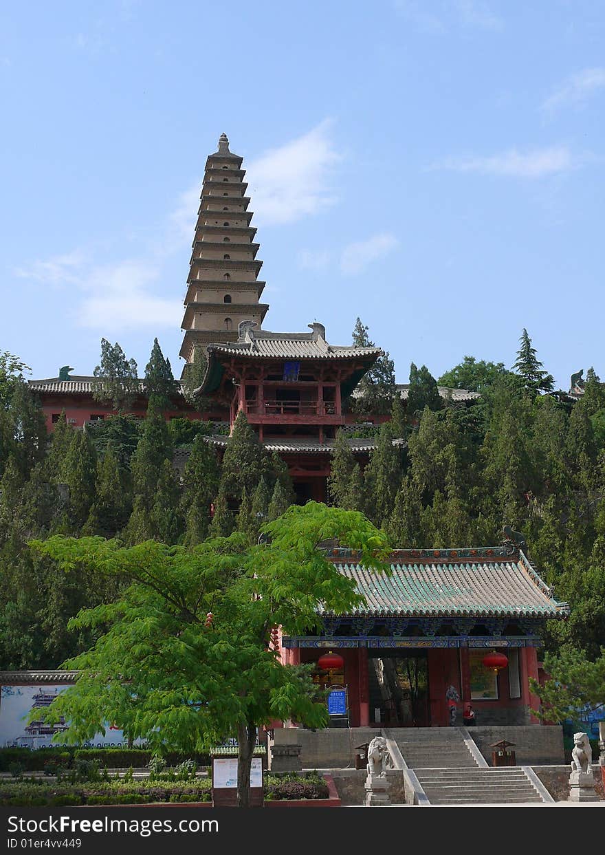 Yongji City, Shanxi Province, China universalist Temple panorama.  Yongji City, Shanxi Province, China universalist Temple panorama