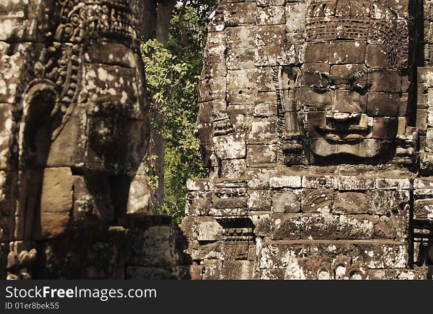 Sun shining on the Khmer Face,Bayon Wat,siem Riep,Cambodia. Sun shining on the Khmer Face,Bayon Wat,siem Riep,Cambodia