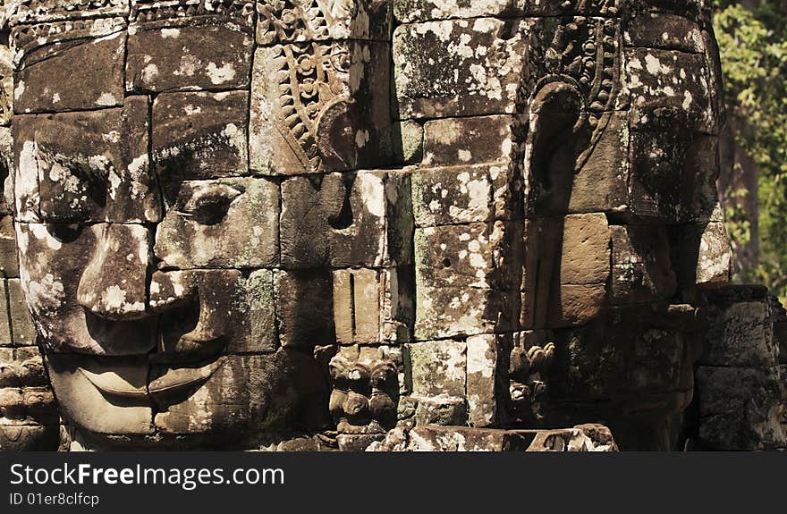 Stone sculpture in Bayon Wat,Siem Reip,Cambodia