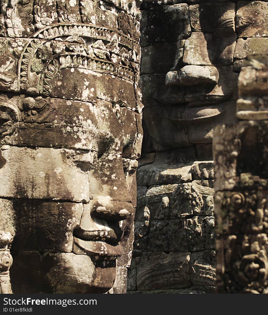 Stone sculpture in Bayon Wat,Siem Reip,Cambodia