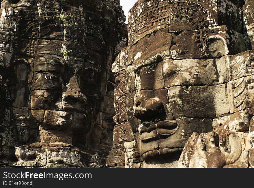 The contrast face of Khmer smile in Bayon Wat,Siem Ri8ep,Cambodia. The contrast face of Khmer smile in Bayon Wat,Siem Ri8ep,Cambodia