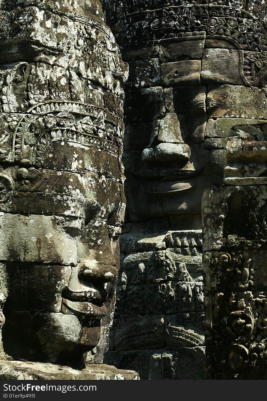 The famous stone sculpture called cambodia smile in Bayon Wat,SiemRiep,Cambodia,South East Asia. The famous stone sculpture called cambodia smile in Bayon Wat,SiemRiep,Cambodia,South East Asia