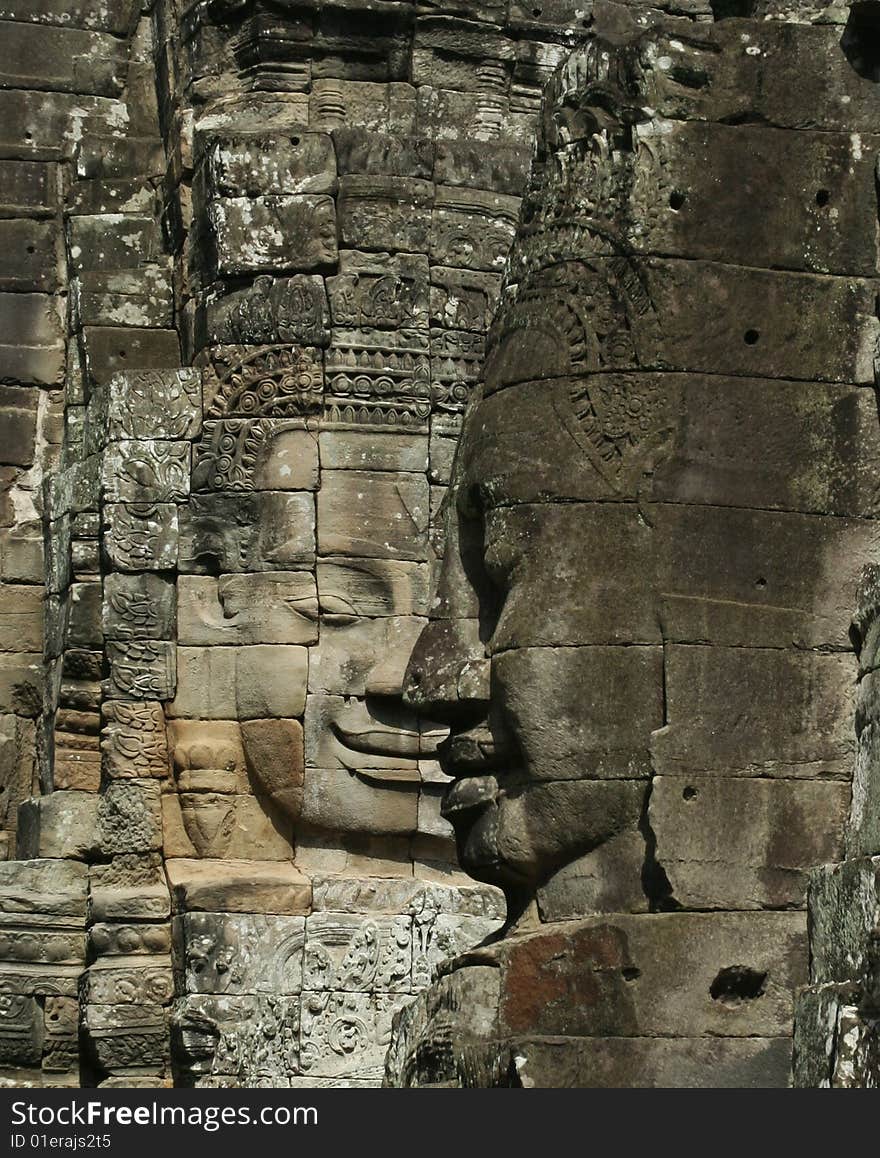 Stone sculpture in Bayon Wat,Siem Reip,Cambodia