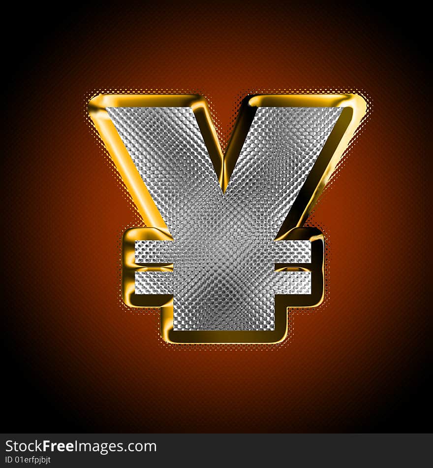 Gold money sign of yen with diamonds on a dark background