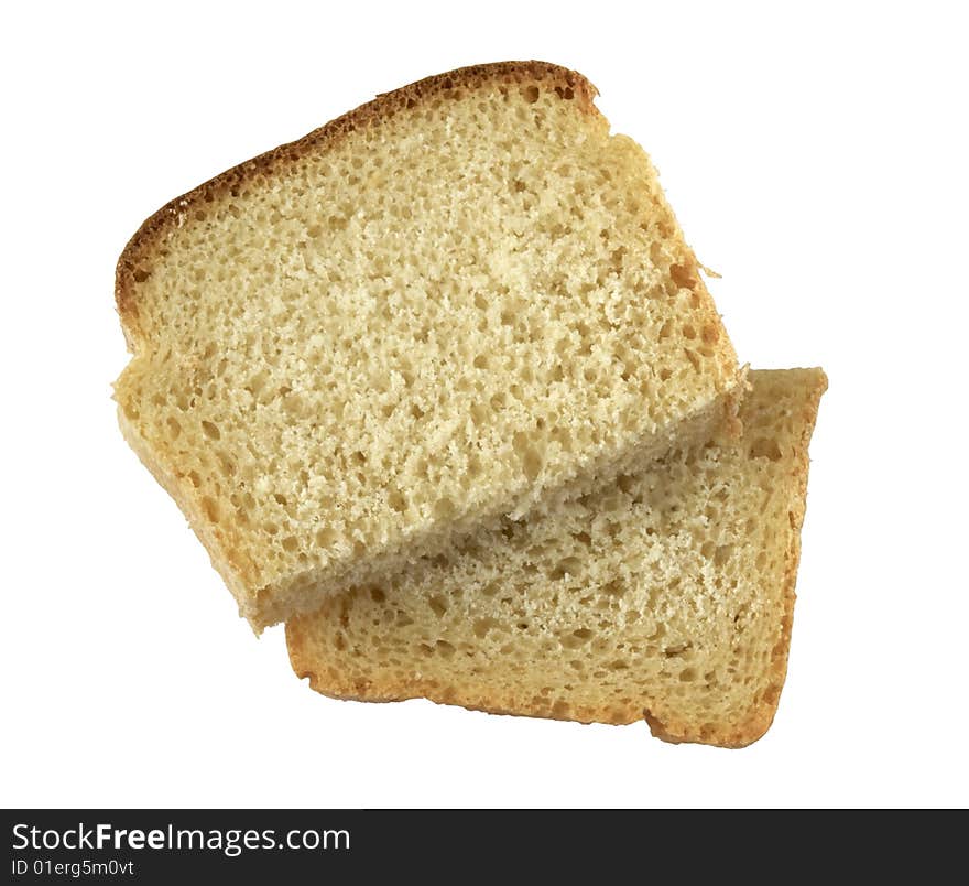 Two slices of wheat bread isolated over white background. Two slices of wheat bread isolated over white background