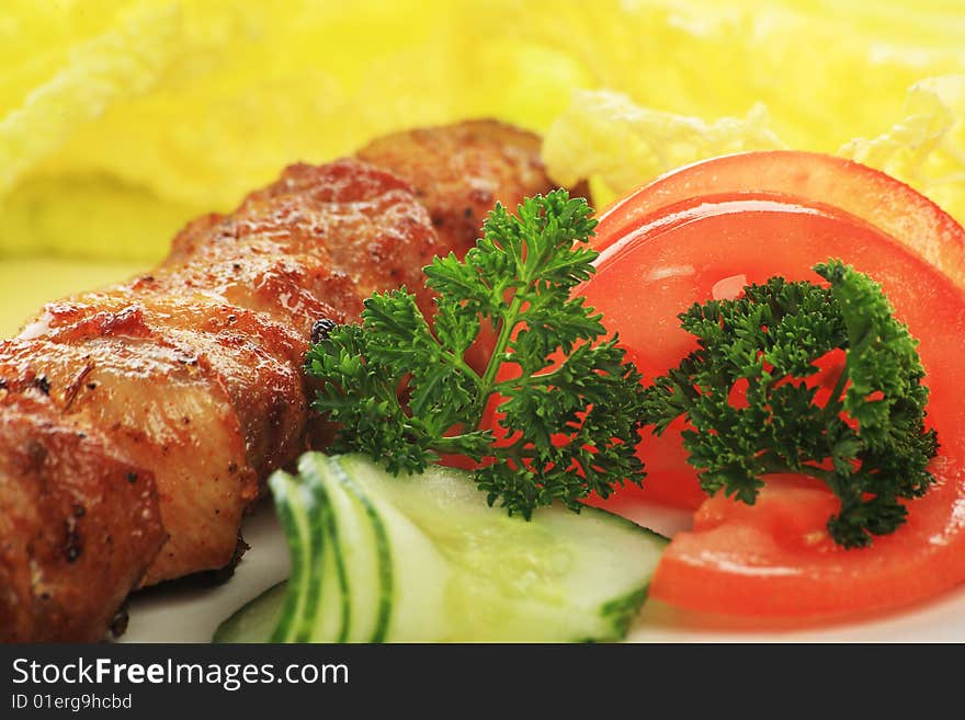 Kebab with greens