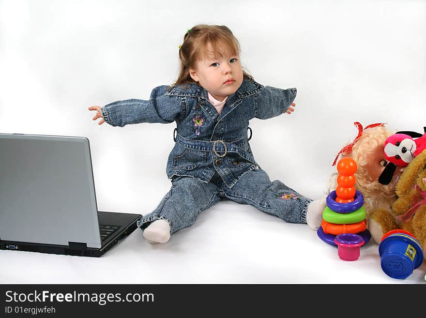 Girl Laptop And Toys.