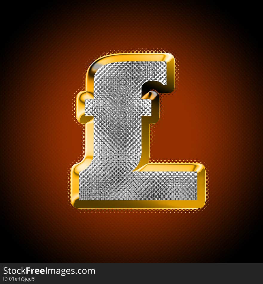 Gold money sign of pound with diamonds on a dark background