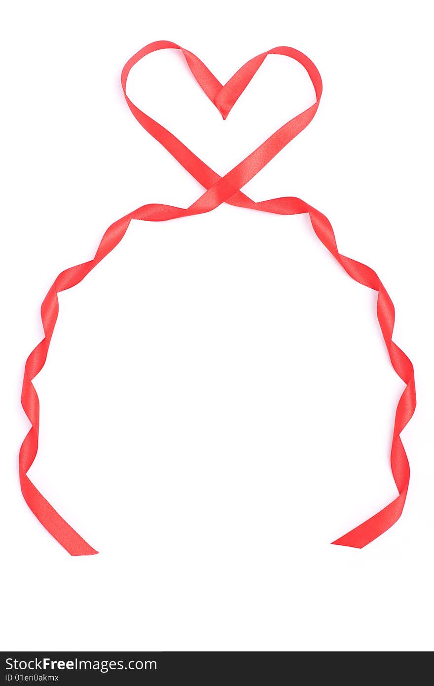 Red heart form ribbon for Valentine isolated over white