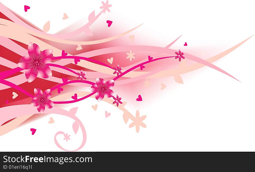 Floral texture with pink flowers, plants and hearth shapes. Floral texture with pink flowers, plants and hearth shapes