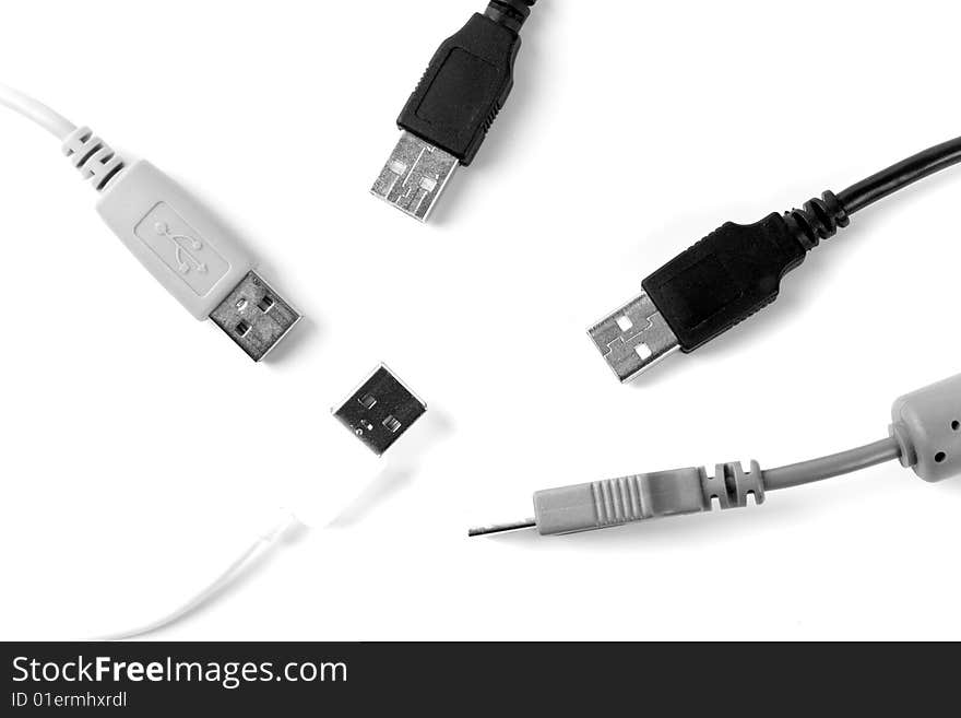 Some usb cable on white background