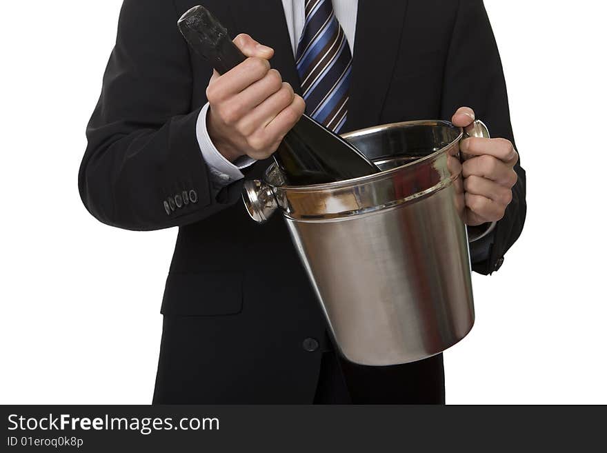 Man With Suit Champagne Bottle In Ice-pail