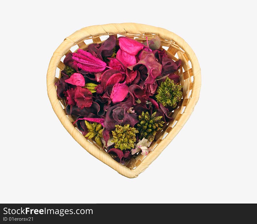 Heart-shaped basket with flowers