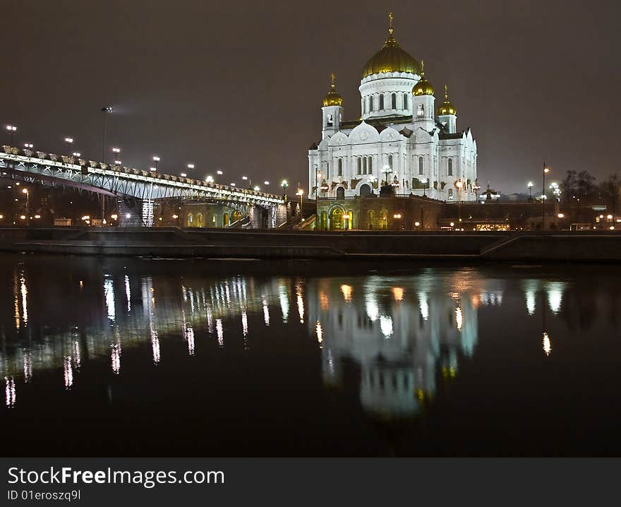 Christ the Saviour Cathedral in Moscow night view accross the river