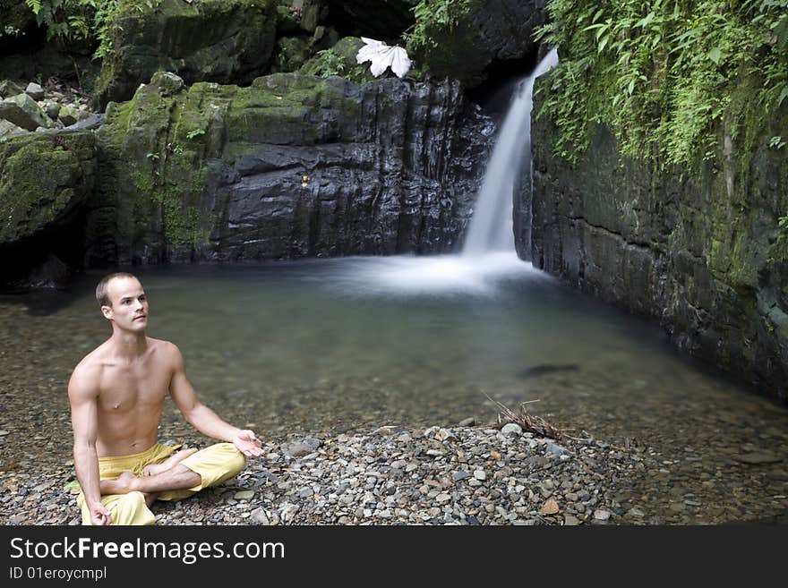 Yoga in front of juan diego falls. Yoga in front of juan diego falls