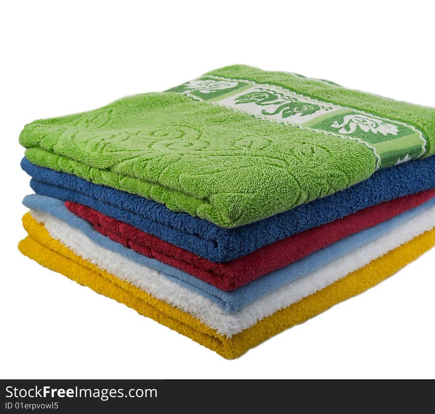 Six color double towels white background. Six color double towels white background