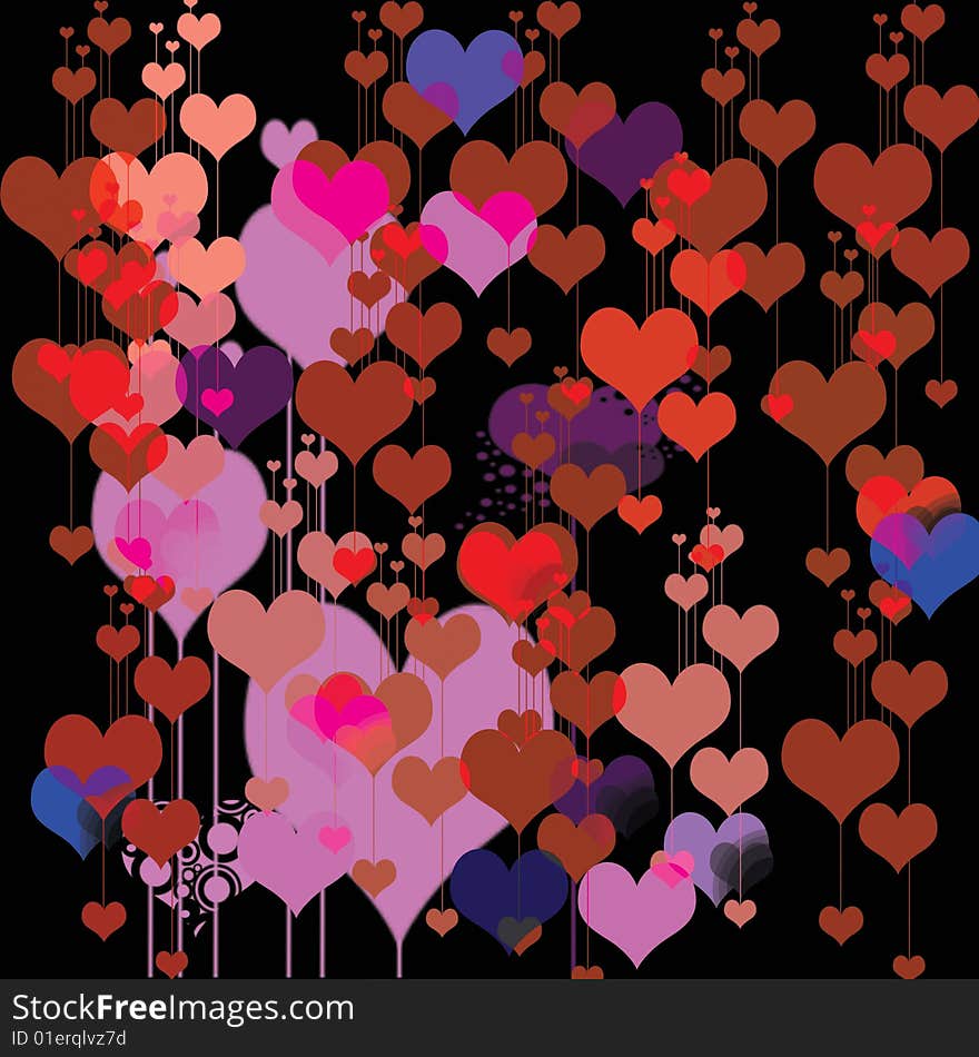 A black background with colorful hearts all over it, ideal for valentines designs. A black background with colorful hearts all over it, ideal for valentines designs.