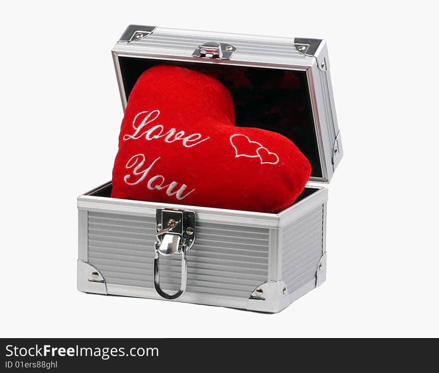 Box with heart on white background