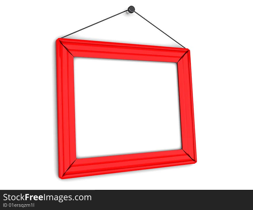 3d illustration of red plastic photo frame over white background