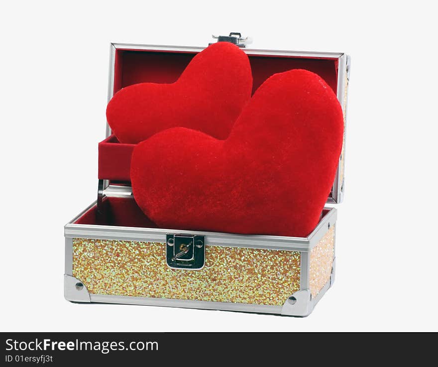 Box with heart on white background