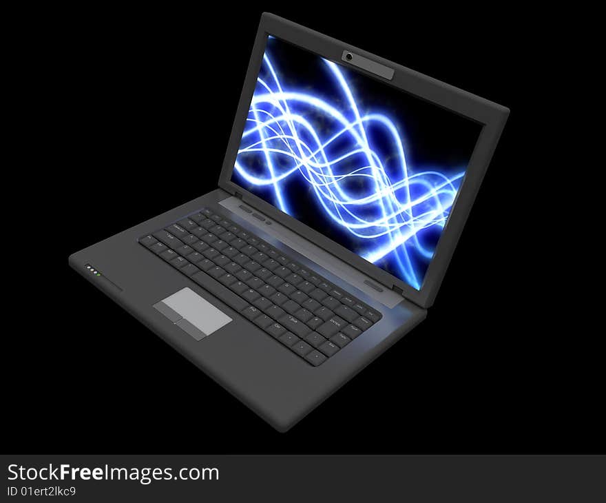 3d illustration of laptop computer over dark background