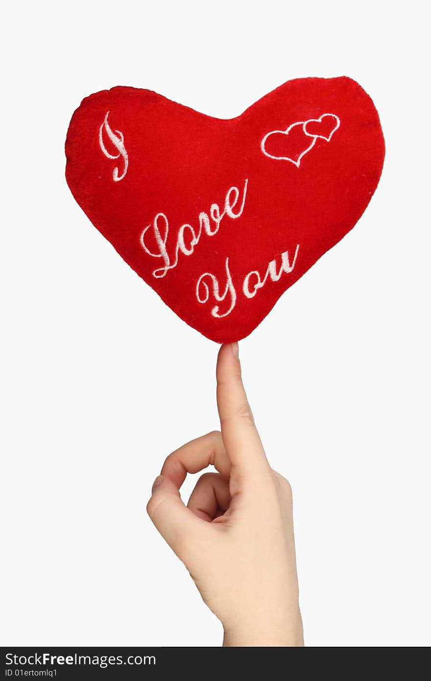 Woman's hand with heart on white background