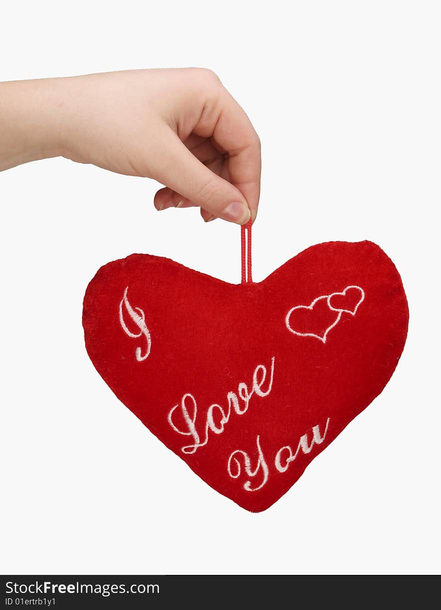 Woman's hand with heart on white background