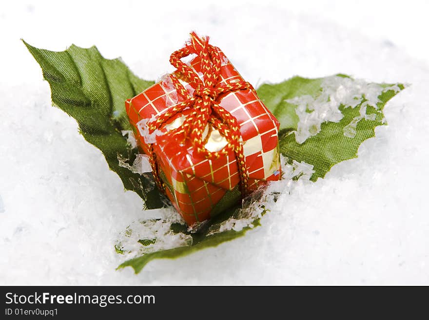 Christmas decoration boxes with snow. Christmas decoration boxes with snow