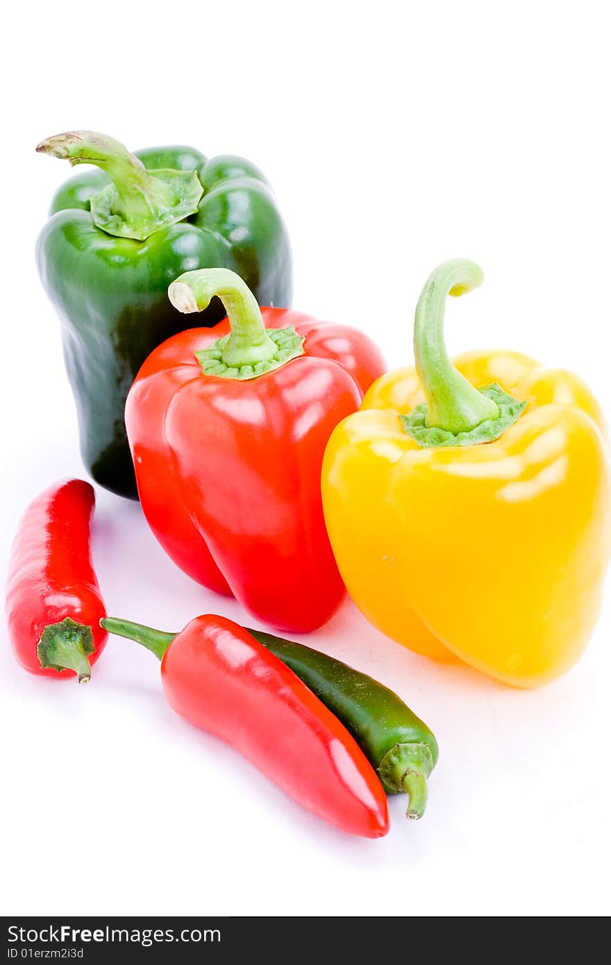 A selection of fresh peppers and chillis. A selection of fresh peppers and chillis