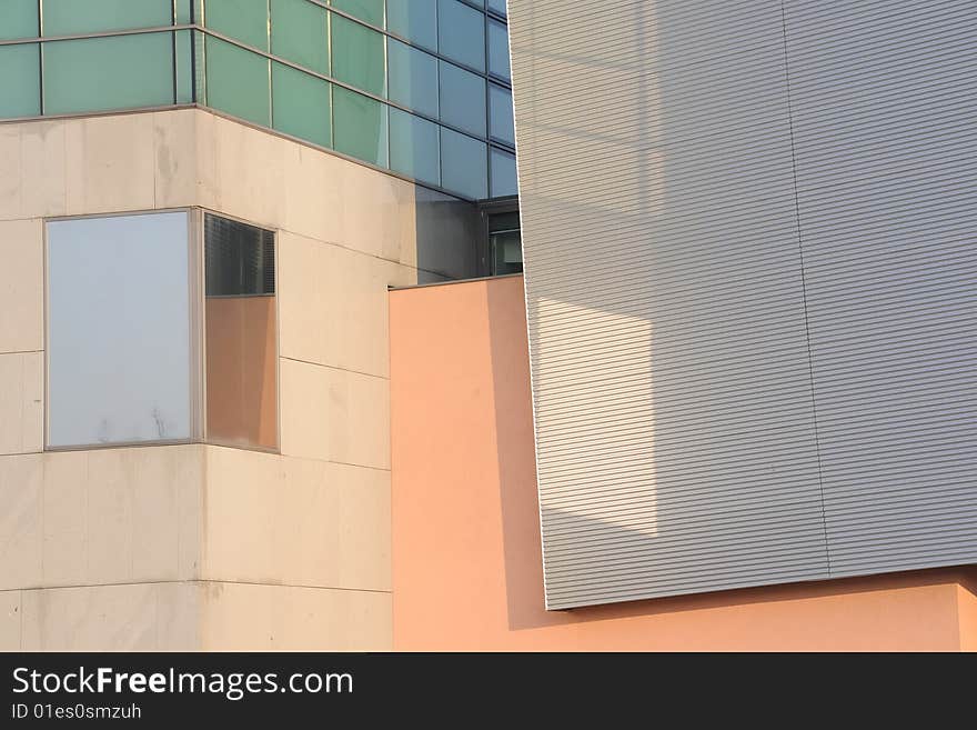 Modern glass and concrete facades of an museum building. Modern glass and concrete facades of an museum building