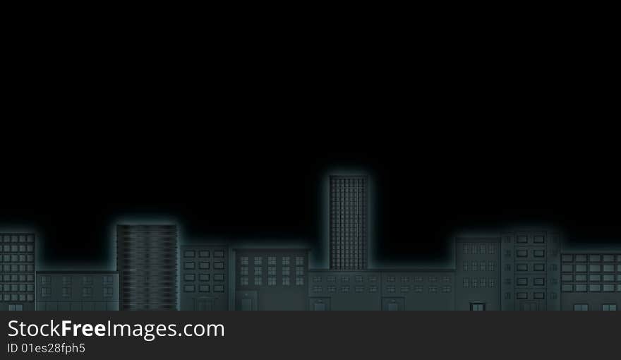 Pixellated illustration glowing city skyline over a pitch black background. Fully scalable vector illustration. Pixellated illustration glowing city skyline over a pitch black background. Fully scalable vector illustration.