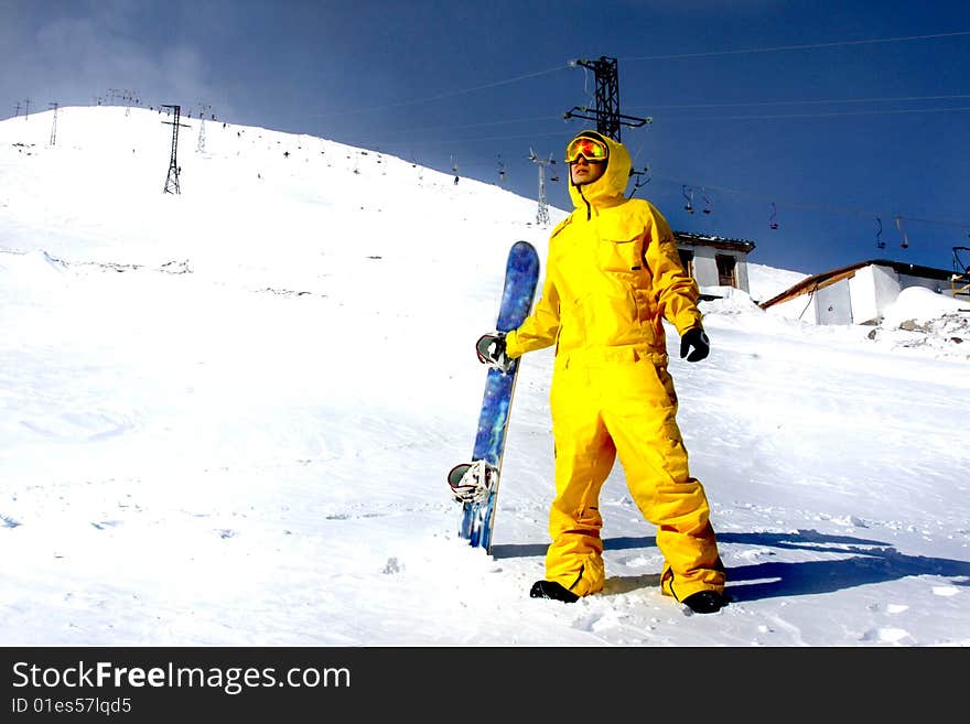 Snowboarder on the top of mountain