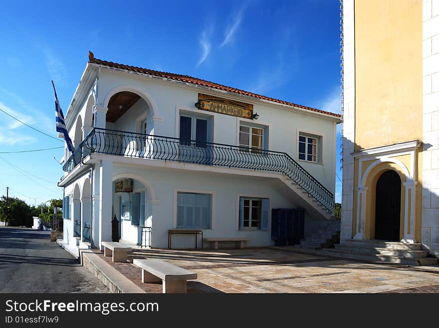 Greece white village architecture and blue sky. Greece white village architecture and blue sky