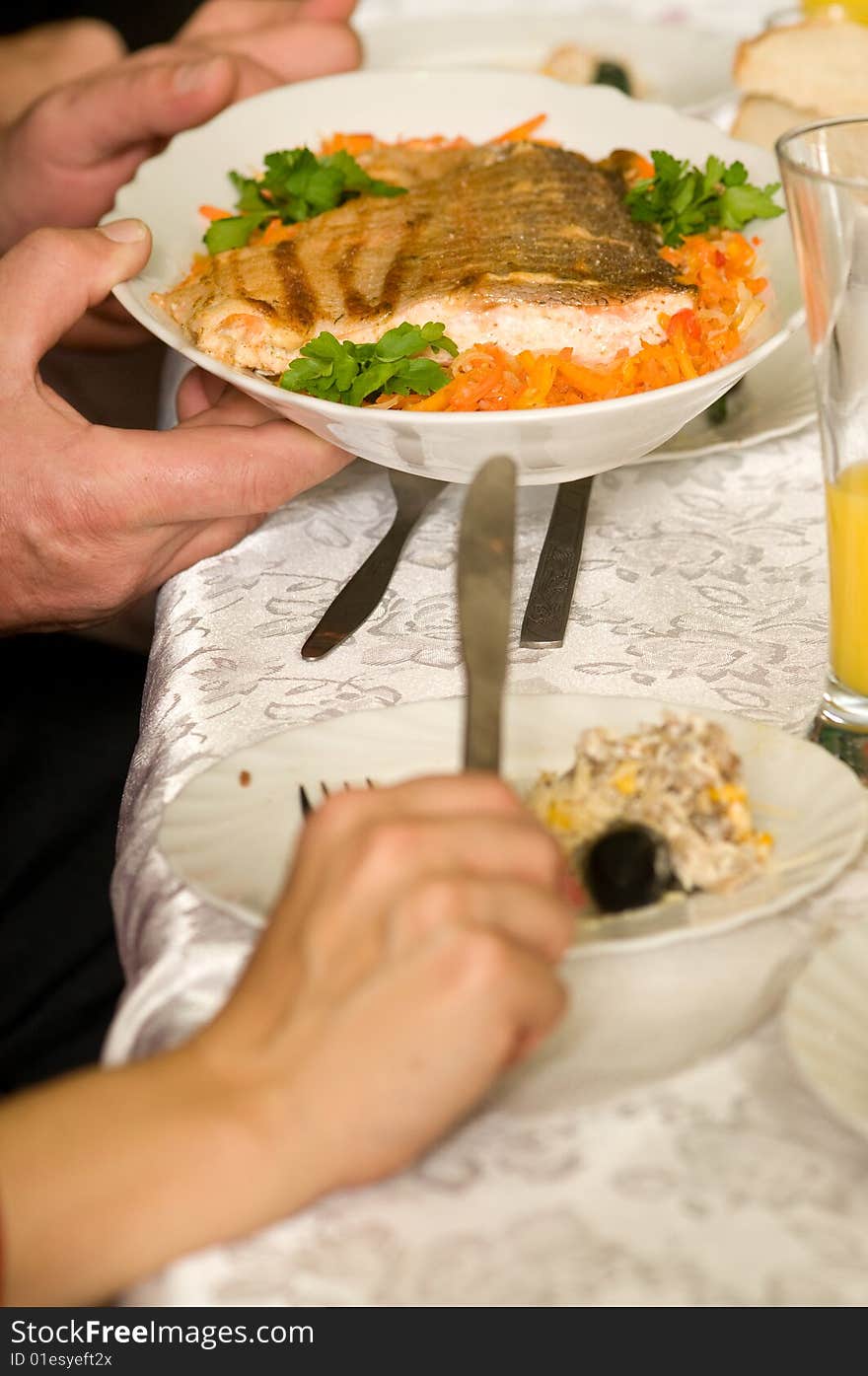 Plate With A Fried Salmon.