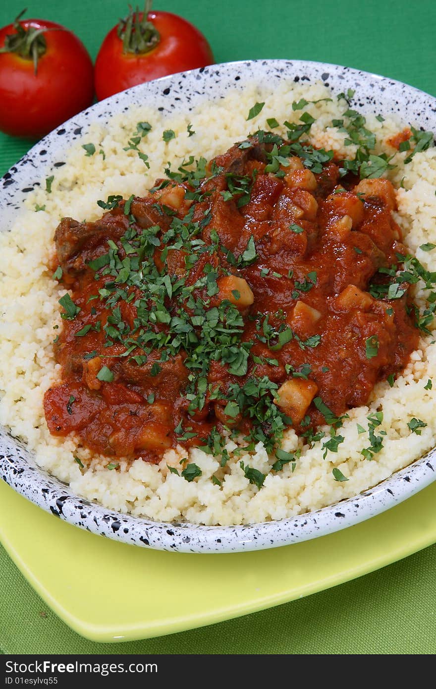 Rice with tomato sauce and meat