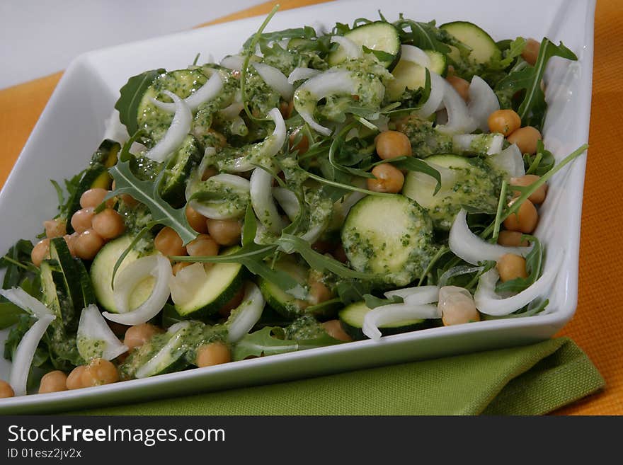 Chick Pea, Onion, Rucola And Zuchinni Salad With D