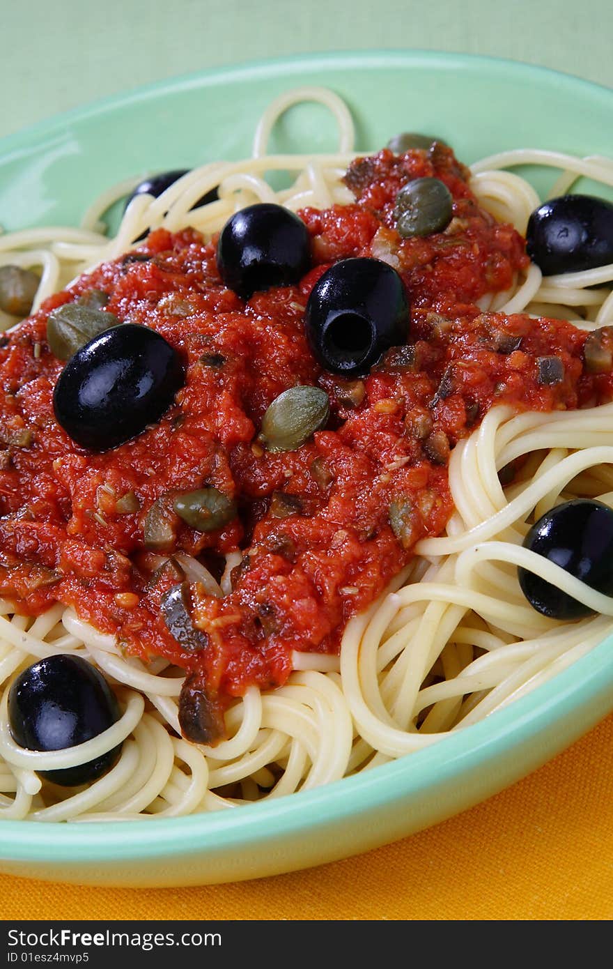 Pasta with tomato sauce on plate