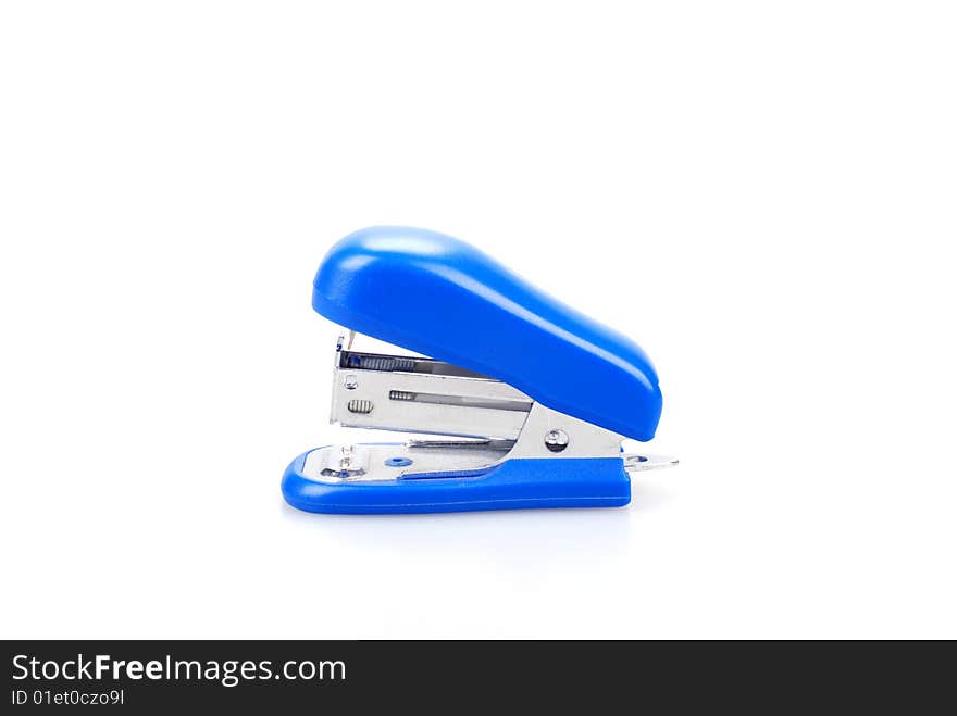 Blue stapler on a white background