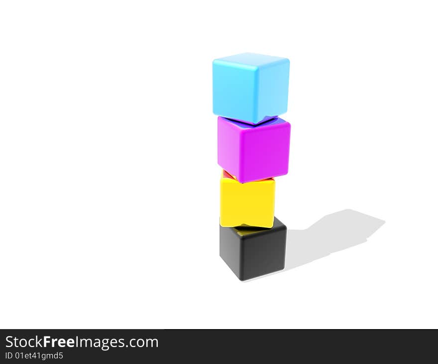 CMYK cubes isolated in white background