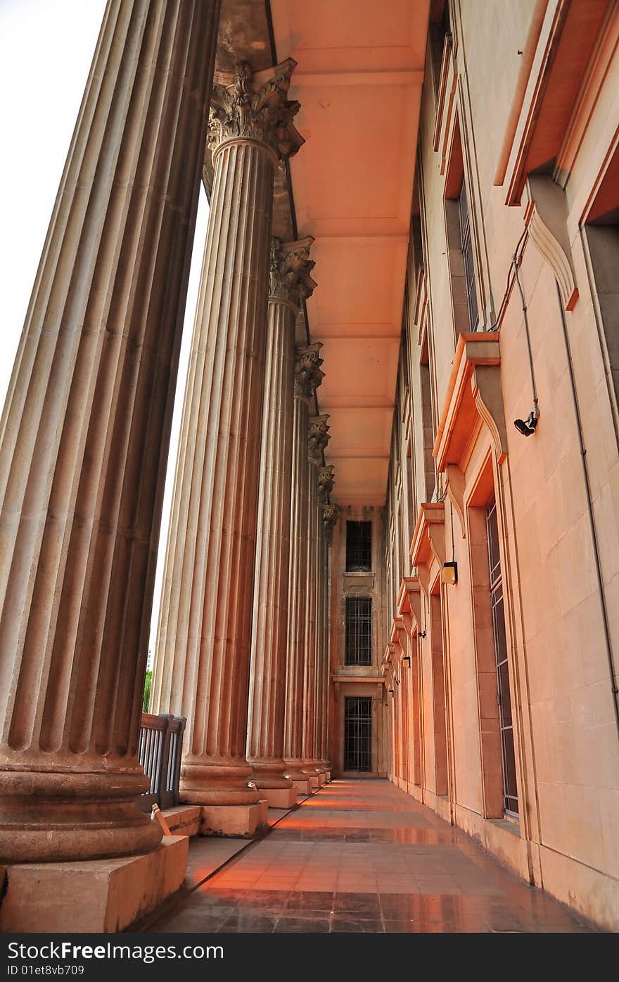 Pillars and wall of old colonial building