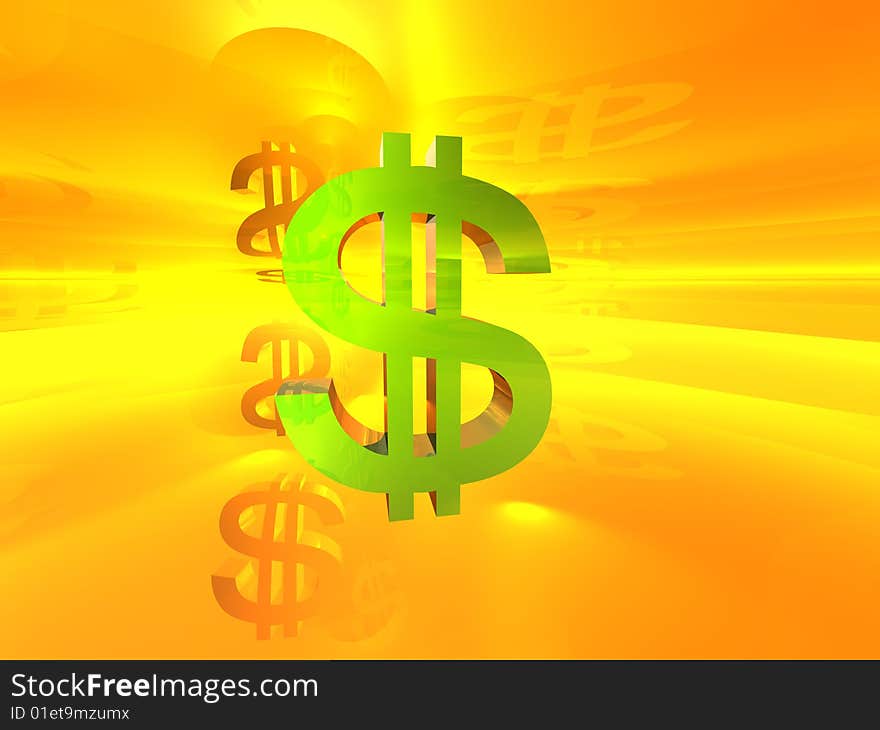 Green dollar symbol in abstract 3d background