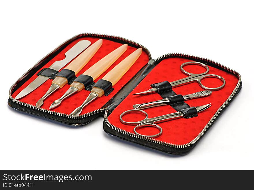 Manicure tools in etui isolated