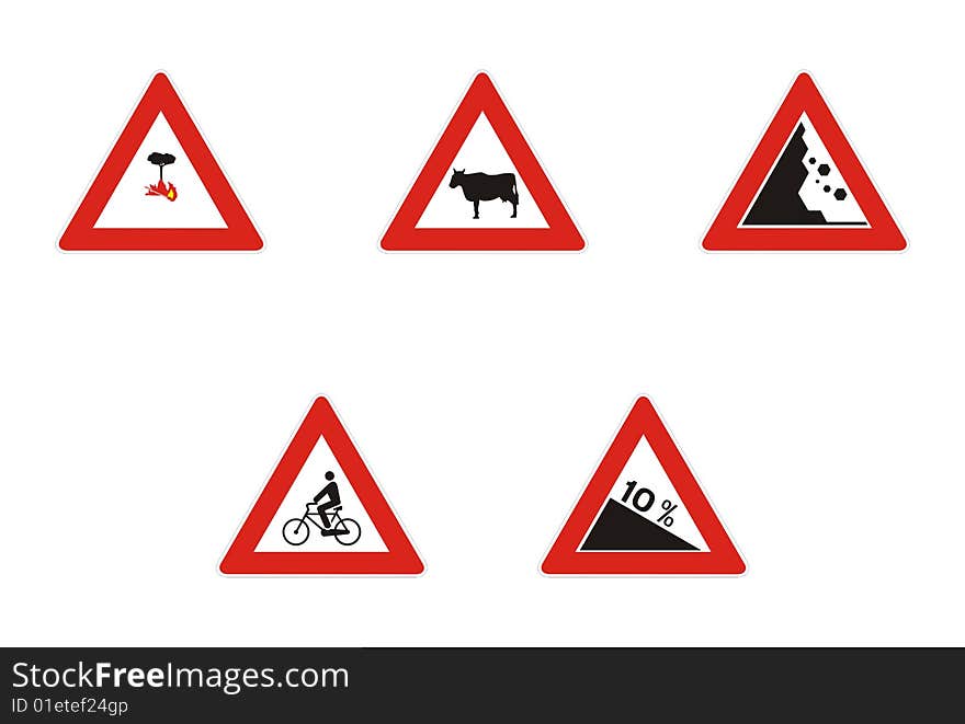 Traffic and driving Warning sign on white background. Traffic and driving Warning sign on white background