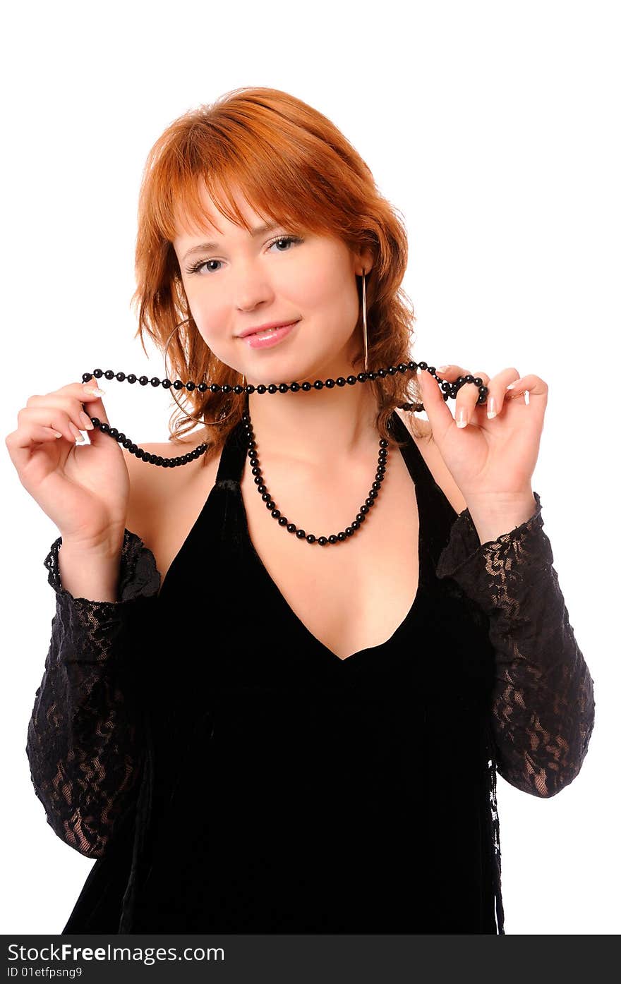 Woman posing with beads