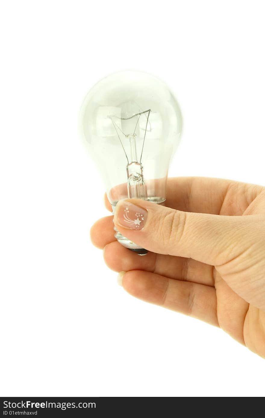 Studio shot of bulb in a womans hand