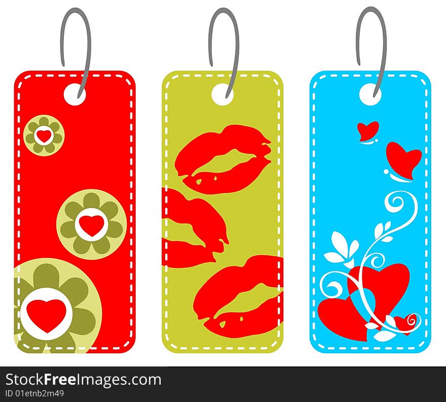 Three valentines price tags isolated on a white background.