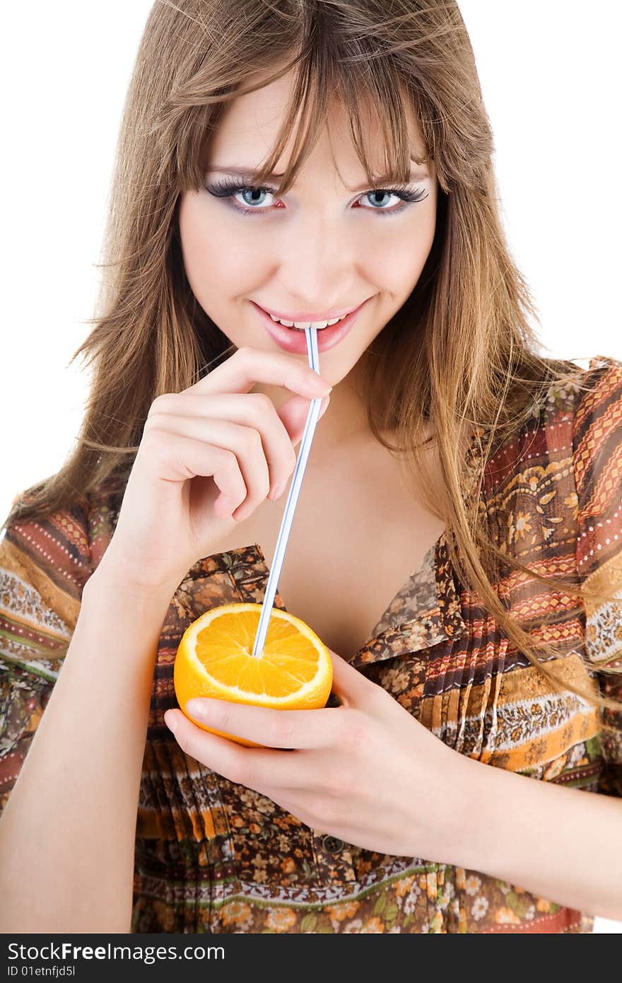 Beautiful woman with fresh orange