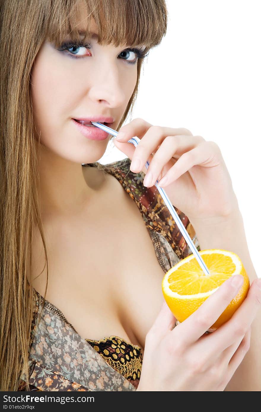 Beautiful woman with fresh orange