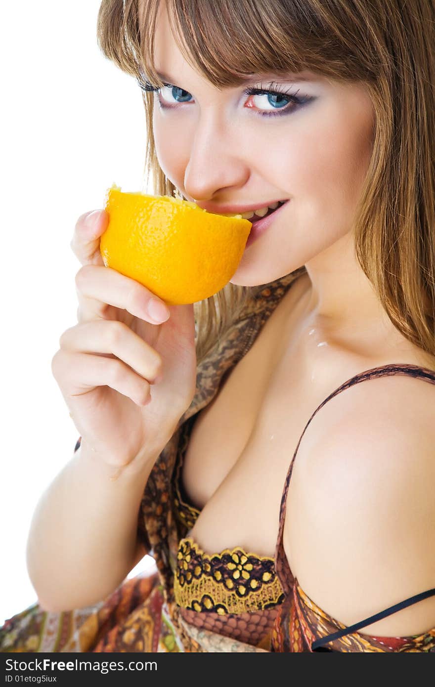 Attractive young woman with orange