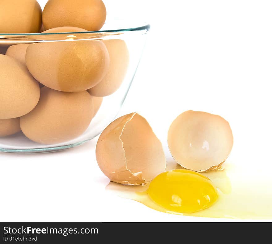 Bowl of eggs isolated on white background